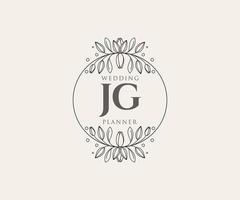 colección de logotipos de monograma de boda con letras iniciales jg, plantillas florales y minimalistas modernas dibujadas a mano para tarjetas de invitación, guardar la fecha, identidad elegante para restaurante, boutique, café en vector