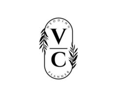 colección de logotipos de monograma de boda con letras iniciales de vc, plantillas florales y minimalistas modernas dibujadas a mano para tarjetas de invitación, guardar la fecha, identidad elegante para restaurante, boutique, café en vector