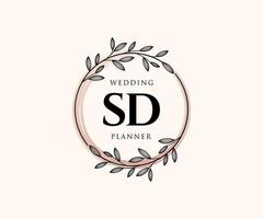 SD Initials letter Wedding monogram logos collection, hand drawn modern minimalistic and floral templates for Invitation cards, Save the Date, elegant identity for restaurant, boutique, cafe in vector