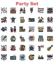 conjunto de iconos de contorno lleno de fiesta vector