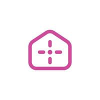 eps10 pink vector home with aim sign line art icon isolated on white background. real estate with target symbol in a simple flat trendy modern style for your website design, logo, and mobile app