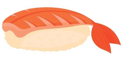 sushi de camarones de dibujos animados. cocina japonesa, icono de comida tradicional aislado en fondo blanco vector