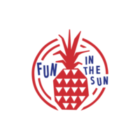 Fun in the sun text with abstract pineapple illustration isolated on png transparent background