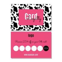 Vector loyalty card template. Pink card for customer with cow print. VIP card with