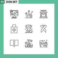 paquete de iconos de vectores de stock de 9 signos y símbolos de línea para la puerta de seguridad de trofeos que protegen los elementos clave de diseño de vectores editables