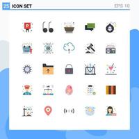 25 User Interface Flat Color Pack of modern Signs and Symbols of play danger soup bomb ecommerce Editable Vector Design Elements