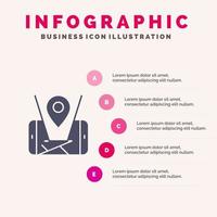 mapa móvil ubicación tecnología sólido icono infografía 5 pasos presentación antecedentes vector