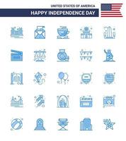 Big Pack of 25 USA Happy Independence Day USA Vector Blues and Editable Symbols of police sign police greeting building cup Editable USA Day Vector Design Elements