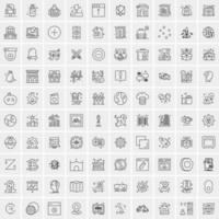 100 Universal Black Line Icons on White Background vector