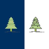 árbol bosque navidad iconos planos y llenos de línea conjunto de iconos vector fondo azul