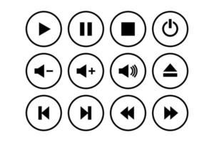 set of black music player icons with round border vector