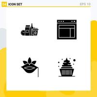 4 Thematic Vector Solid Glyphs and Editable Symbols of food website items layout flower Editable Vector Design Elements