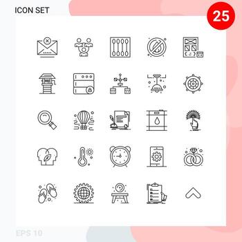 conjunto de líneas de interfaz móvil de 25 pictogramas de codificación de belleza de camping sin elementos de diseño de vectores editables de salón