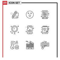 User Interface Pack of 9 Basic Outlines of app mirror game cleaning bath Editable Vector Design Elements