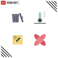 Modern Set of 4 Flat Icons Pictograph of ecology pencil trash thermometer education Editable Vector Design Elements