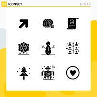 Mobile Interface Solid Glyph Set of 9 Pictograms of building snowman data canada park Editable Vector Design Elements