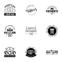 Happy fathers day greeting cards set 9 Black Vector typography lettering Usable for banners print You are the best dad text design Editable Vector Design Elements