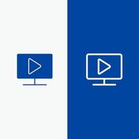 Monitor Computer Video Play Line and Glyph Solid icon Blue banner Line and Glyph Solid icon Blue banner vector