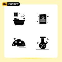 Group of 4 Solid Glyphs Signs and Symbols for bathroom moon bill finance mars Editable Vector Design Elements
