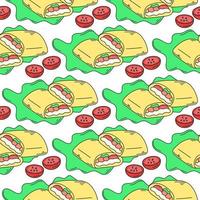 Burrito with lettuce and tomatoes seamless pattern vector