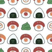 Kawaii sushi and sashimi seamless pattern vector