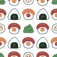 Kawaii sushi and sashimi seamless pattern vector