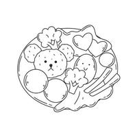 Bento kids food set doodle style illustration vector