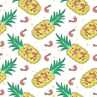 Rice in pineapple with shrimps seamless pattern vector