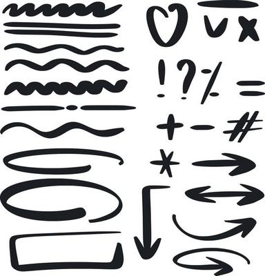 Set  hand drawn design elements in doodle style