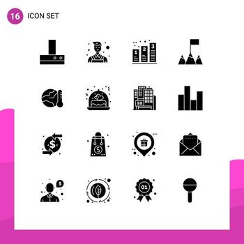 User Interface Pack of 16 Basic Solid Glyphs of temperature global graph environment mountains Editable Vector Design Elements