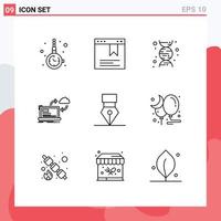 Set of 9 Commercial Outlines pack for award arrows chemistry dashboard processing Editable Vector Design Elements