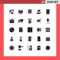 Pack of 25 Modern Solid Glyphs Signs and Symbols for Web Print Media such as solution cog data hand vpn Editable Vector Design Elements