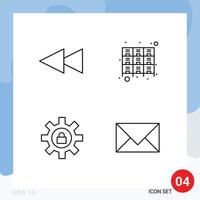 Set of 4 Modern UI Icons Symbols Signs for backward lock drawer rack communication Editable Vector Design Elements