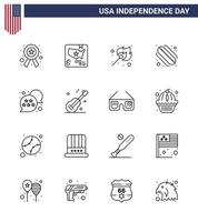 16 USA Line Signs Independence Day Celebration Symbols of star flag camping states american Editable USA Day Vector Design Elements