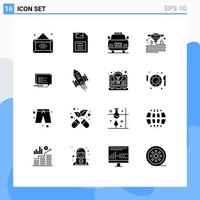 16 User Interface Solid Glyph Pack of modern Signs and Symbols of sms printer storage device plastic gadget Editable Vector Design Elements