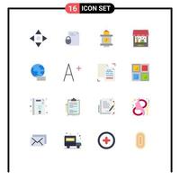 Pack of 16 Modern Flat Colors Signs and Symbols for Web Print Media such as marketing world train ship barn Editable Pack of Creative Vector Design Elements