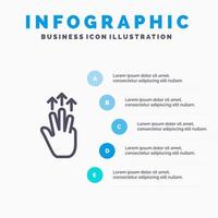 Gestures Hand Mobile Three Finger Touch Line icon with 5 steps presentation infographics Background