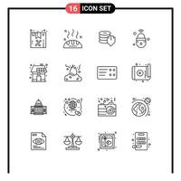 Set of 16 Commercial Outlines pack for eco secure shield lock internet of things Editable Vector Design Elements