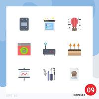 9 User Interface Flat Color Pack of modern Signs and Symbols of modem unlock balloon lock web Editable Vector Design Elements