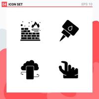 Collection of 4 Vector Icons in solid style Modern Glyph Symbols for Web and Mobile Solid Icon Sign Isolated on White Background 4 Icons Creative Black Icon vector background