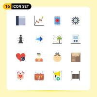 Pack of 16 Modern Flat Colors Signs and Symbols for Web Print Media such as game laptop setting chess making Editable Pack of Creative Vector Design Elements