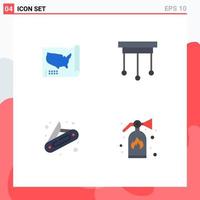Group of 4 Flat Icons Signs and Symbols for map knife usa home extinguisher Editable Vector Design Elements