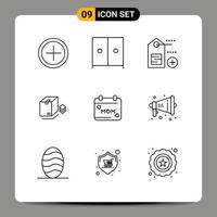 User Interface Pack of 9 Basic Outlines of loud mom tag day bundle Editable Vector Design Elements