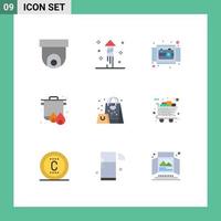 Group of 9 Modern Flat Colors Set for gift cooking circle cooker boil Editable Vector Design Elements