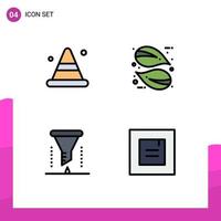 Set of 4 Vector Filledline Flat Colors on Grid for alert chemical funnel road nature filter Editable Vector Design Elements