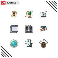 Pictogram Set of 9 Simple Filledline Flat Colors of schoolbook art logical windows flag Editable Vector Design Elements