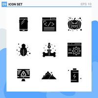 Modern 9 solid style icons Glyph Symbols for general use Creative Solid Icon Sign Isolated on White Background 9 Icons Pack Creative Black Icon vector background