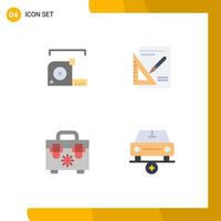 Set of 4 Vector Flat Icons on Grid for measure bag roulette layout tools Editable Vector Design Elements