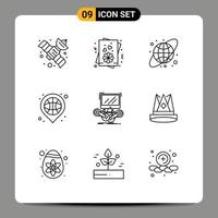 Set of 9 Vector Outlines on Grid for multiplayer gaming earth globe game place Editable Vector Design Elements