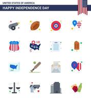 USA Independence Day Flat Set of 16 USA Pictograms of investigating america flag badge party celebrate Editable USA Day Vector Design Elements